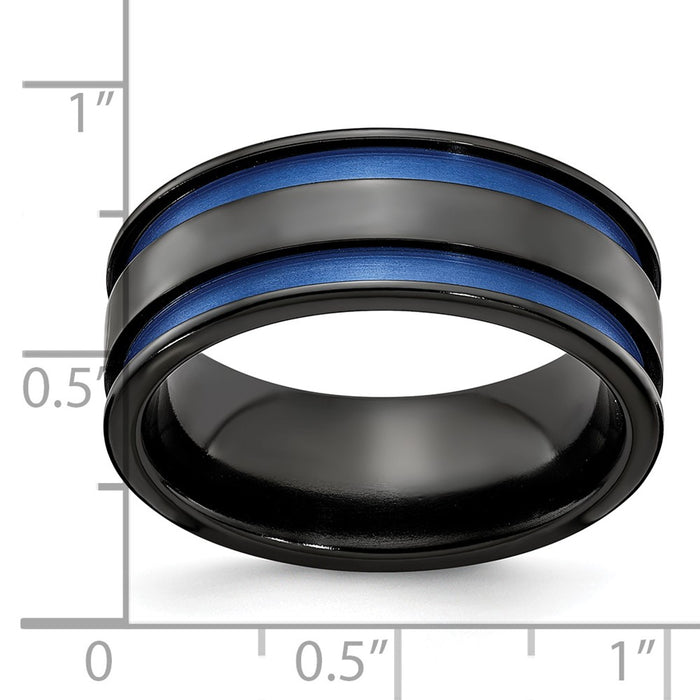 Exclusive Edward Mirell 8.5mm Black Titanium Band with Blue Grooves - Stylish Value!-5