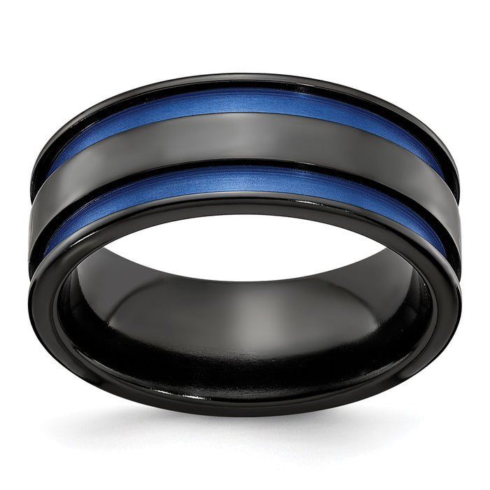 High-Quality Edward Mirell 8.5mm Black Titanium Band with Stylish Blue Grooves-1
