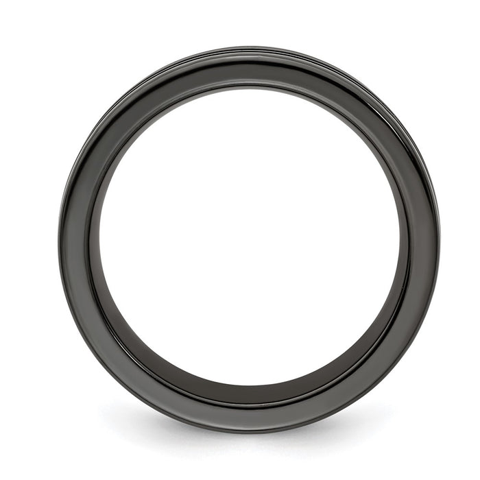 Buy Stylish Edward Mirell Black Titanium Flat Band - 10mm with Blue Grooves-2