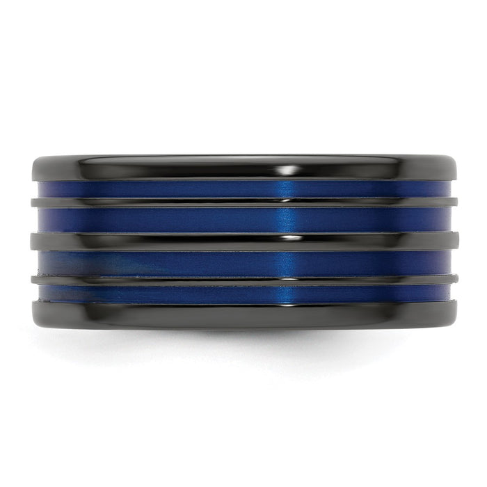 Buy Exclusive 10mm Black Titanium Band with Blue Anodized Grooves-4