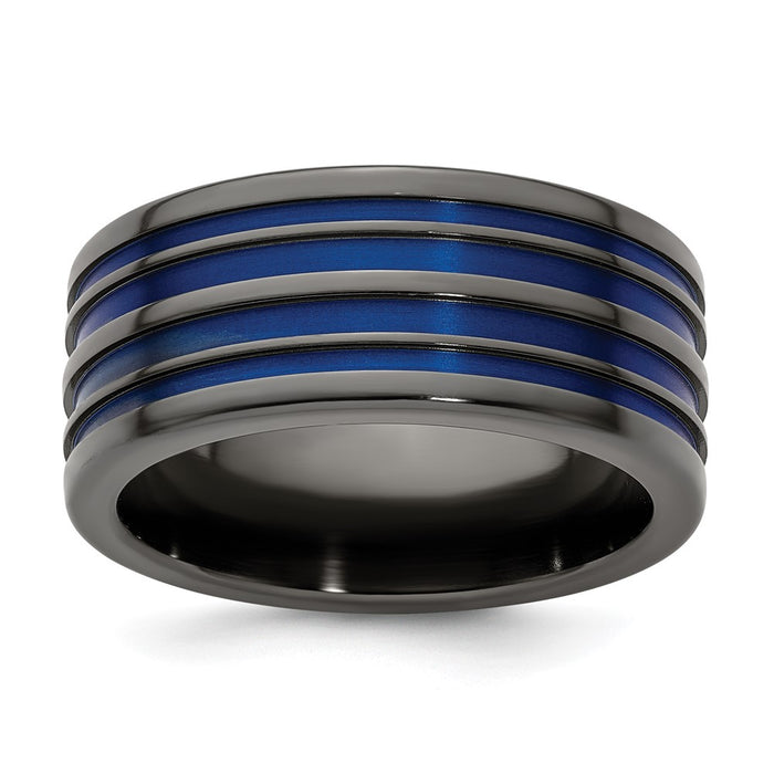 Buy High-Quality Edward Mirell Black Titanium Band 10mm with Stylish Blue Grooves-1