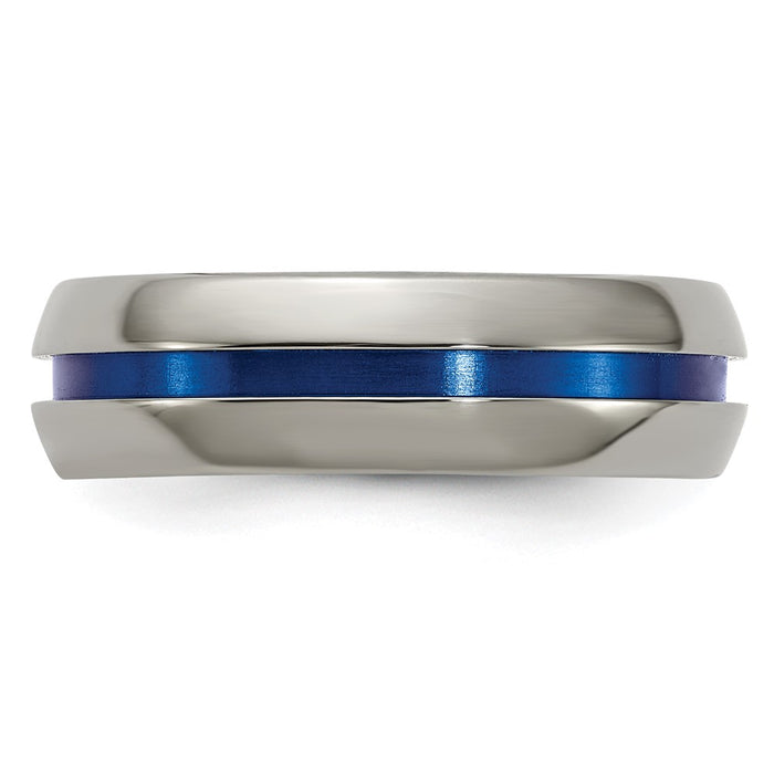 Buy Exclusive Edward Mirell 7mm Domed Titanium Band with Stylish Blue Stripe-3