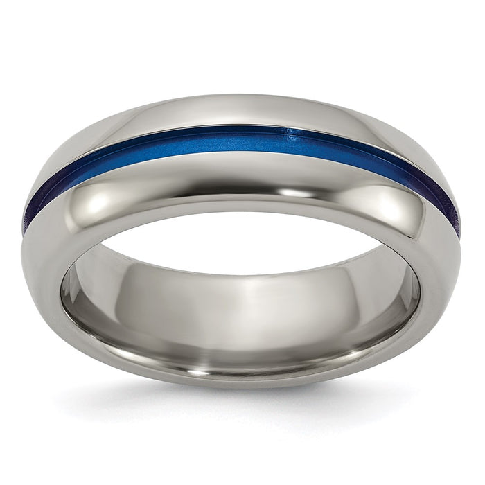 High-Quality 7mm Titanium Band with Blue Anodized Stripe | Stylish Design-1