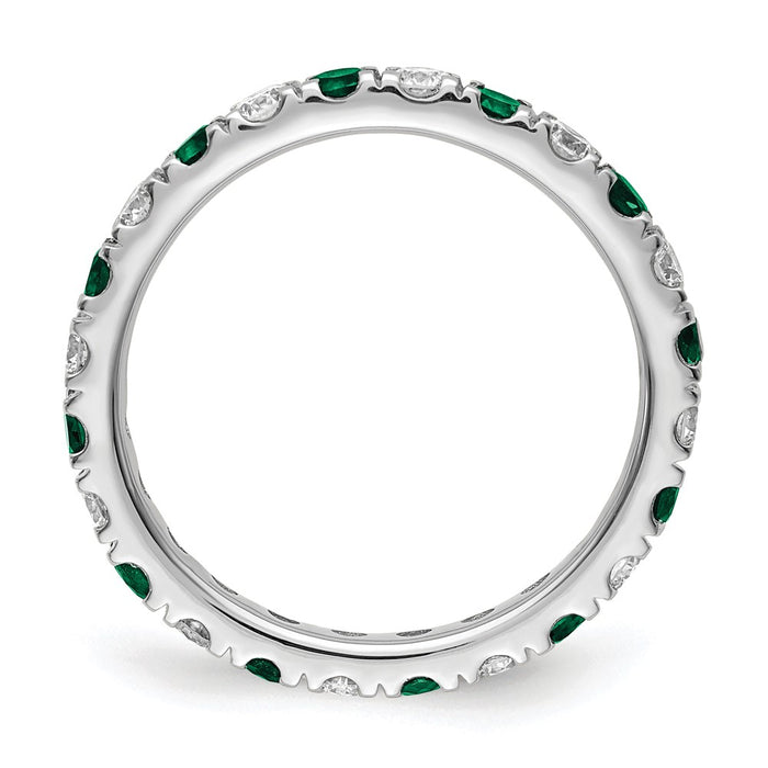 High-Quality 14K White Gold Eternity Band with 3/4 Carat Diamonds & Emeralds - Stylish Size 6.5-2