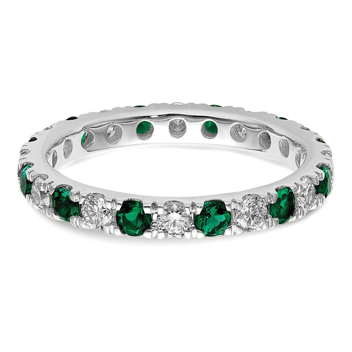 Exclusive 14K White Gold Eternity Band with 3/8 Carat Diamond & Emerald - Stylish Size 5-4