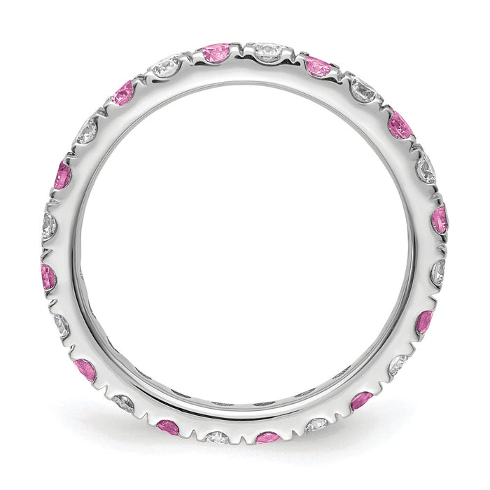 Buy Exclusive 14K White Gold Eternity Band with 3/4 Carat Diamond & Pink Sapphire - Stylish Size 7.5!-2