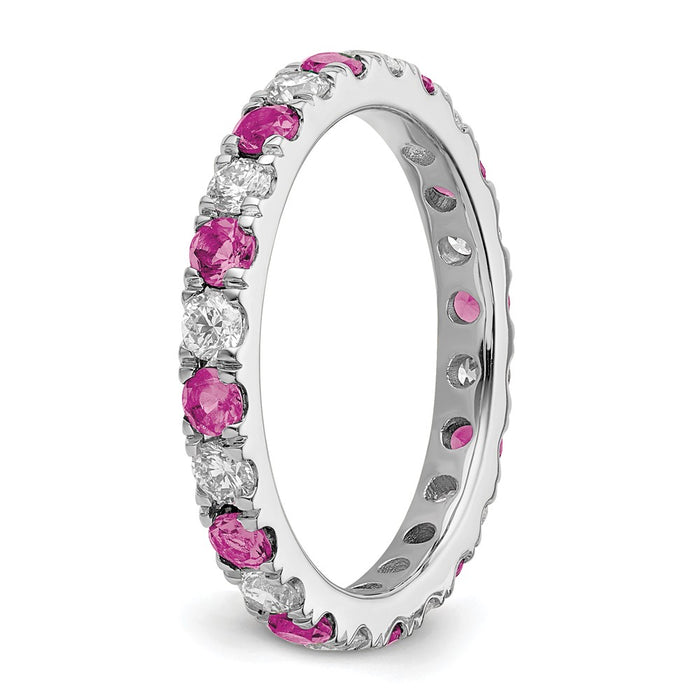 Buy Exclusive 14K White Gold Eternity Band with 3/4 Carat Diamond & Pink Sapphire - Stylish Size 7.5!-5