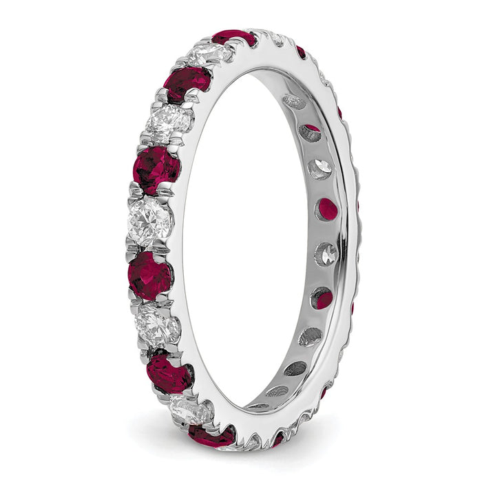 Exclusive 14K White Gold Eternity Band - 3/4 Carat Lab-Grown Diamond & Ruby, Stylish Size 7-5