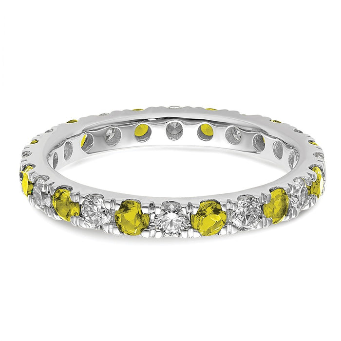 Exclusive 14K White Gold Eternity Band: 3/8 Carat Lab-Diamond & Yellow Sapphire - Stylish Size 5-4