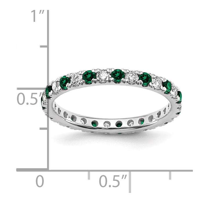 Shop Exclusive 14K White Gold Eternity Band with 1/2 Carat Lab-Grown Diamond & Emerald, Size 7.5-5