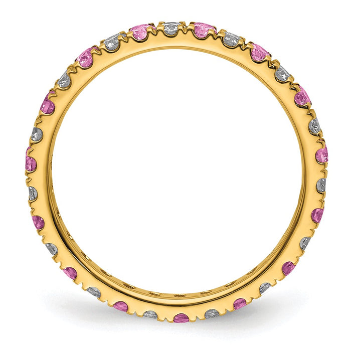 High-Quality 14K Gold 1/2 Carat Diamond Eternity Band with Pink Sapphires - Stylish Value!-2