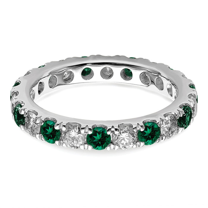 Exclusive 14K White Gold Eternity Band - 1 Carat Diamond & Emerald - Stylish Value, Size 5-4