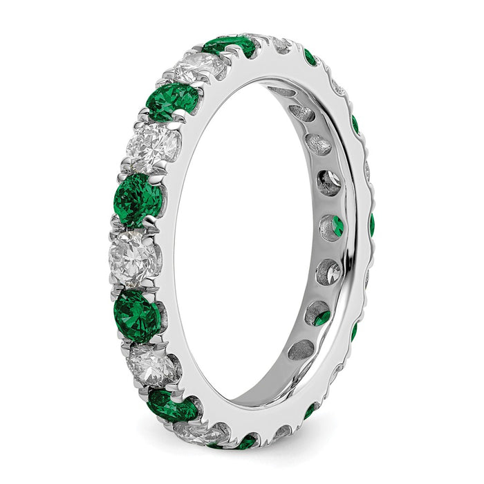 Exclusive 14K White Gold Eternity Band - 1 Carat Diamond & Emerald - Stylish Value, Size 5-5