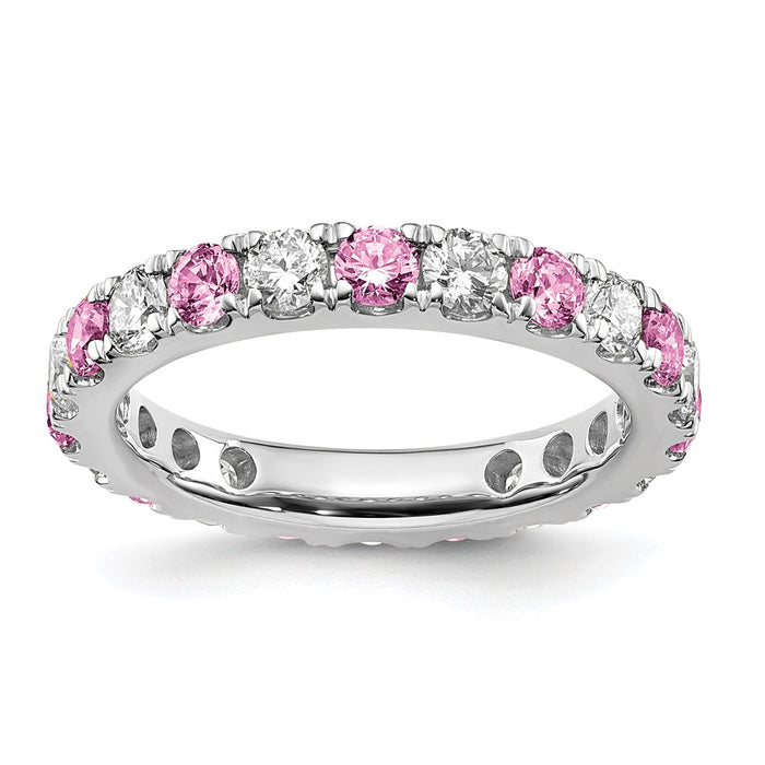 Exclusive 14K White Gold 1.2ct Lab-Grown Diamond & Pink Sapphire Band - Stylish Value Size 7.5-1