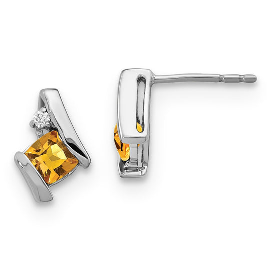 High-Quality Sterling Silver Citrine & Diamond Earrings - Affordable Luxury