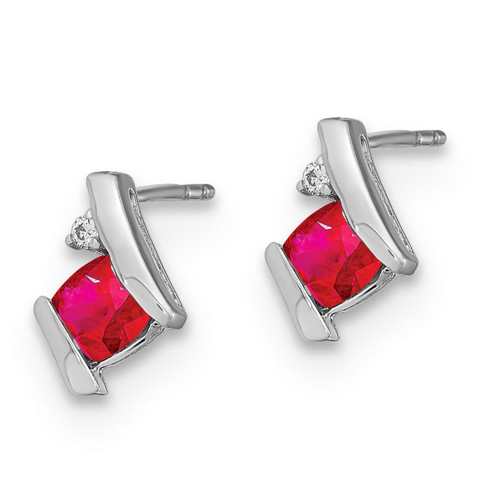 Designer 10K White Gold Ruby & Diamond Earrings - Stylish & Affordable Luxury-2