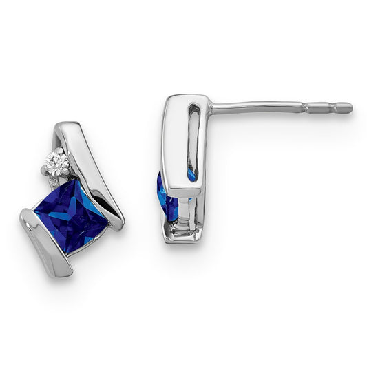 Shop Exclusive Sterling Silver Earrings with Created Sapphire & Diamonds