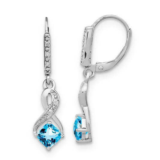 Shop Exclusive Sterling Silver Blue Topaz & Diamond Drop Earrings - Stylish Design