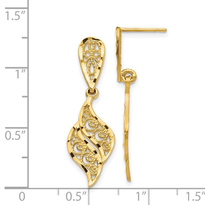 Shop Stylish 14K Gold Polished & Diamond-Cut Filigree Swirl Dangle Earrings-4