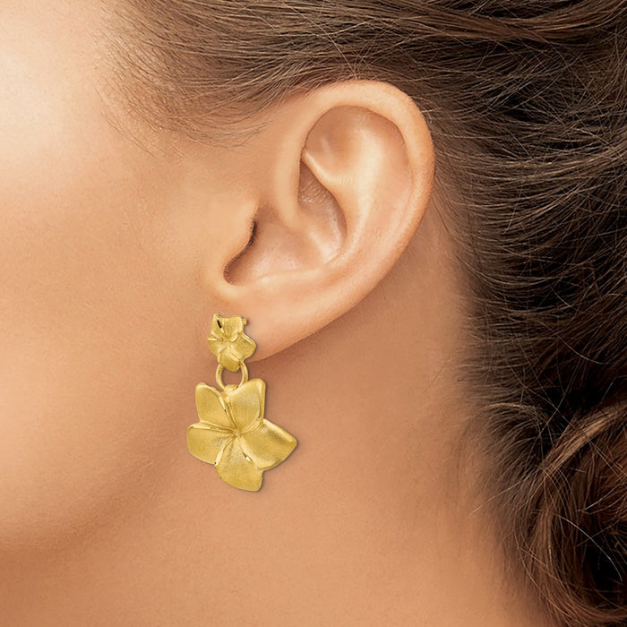 Buy 14K Gold Plumeria Drop Earrings - Stylish Design, Lightweight & Affordable!-3