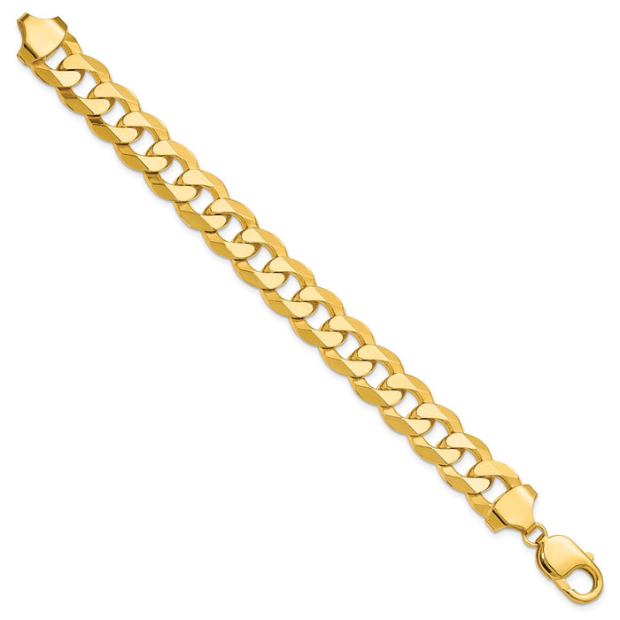 High-Quality 14K Gold 12mm Flat Beveled Curb Chain - Stylish Luxury Jewelry-2
