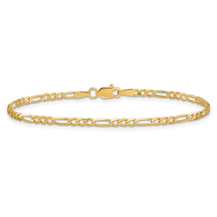 Exclusive 14K Gold 7-Inch Flat Figaro Bracelet - Stylish 2.25mm Links!-2