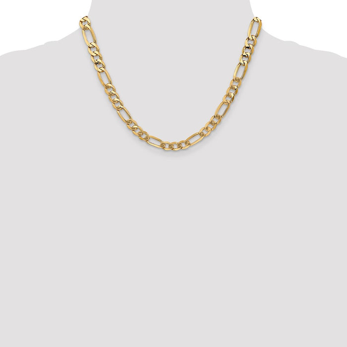 Buy 14K Gold 18-Inch 7mm Flat Figaro Chain - Stylish & Affordable Luxury Piece-4