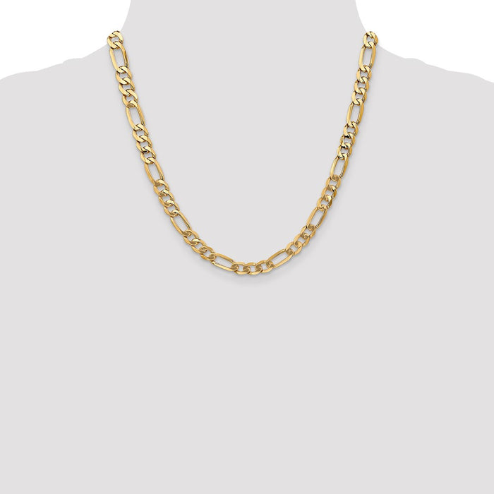 High-Quality 14K Gold 20-Inch 7mm Flat Figaro Chain - Stylish & Affordable!-4