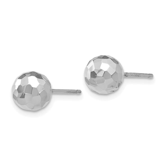 High-Quality 14K White Gold 7mm Diamond-Cut Ball Stud Earrings - Stylish Value!-2