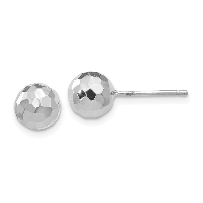High-Quality 14K White Gold 7mm Diamond-Cut Ball Stud Earrings - Stylish Value!-1