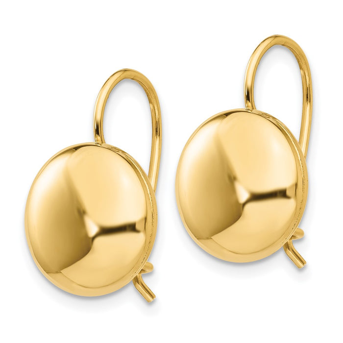 Buy Stylish 14K Gold Polished 12mm Button Kidney Wire Earrings - Luxury Value!-2