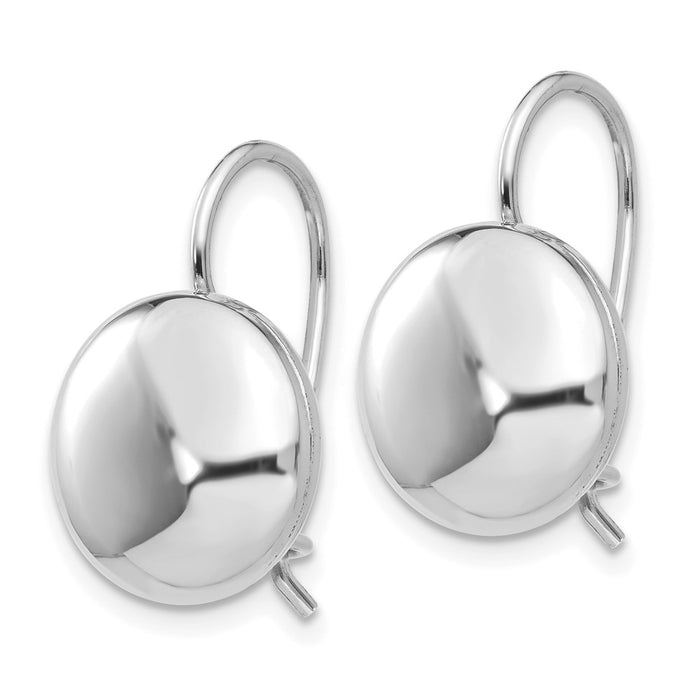 High-Quality 14K White Gold 12mm Polished Button Kidney Wire Earrings - Stylish Value-2