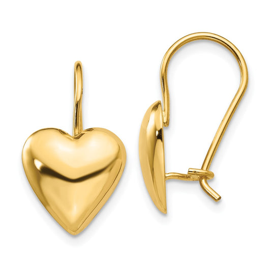 Buy Stylish 14K Gold Polished 11.5mm Puffed Heart Earrings, Luxury Design