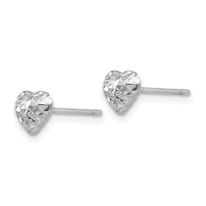 Shop 14K White Gold Diamond-Cut Puffed Heart Stud Earrings | Stylish Value!-2