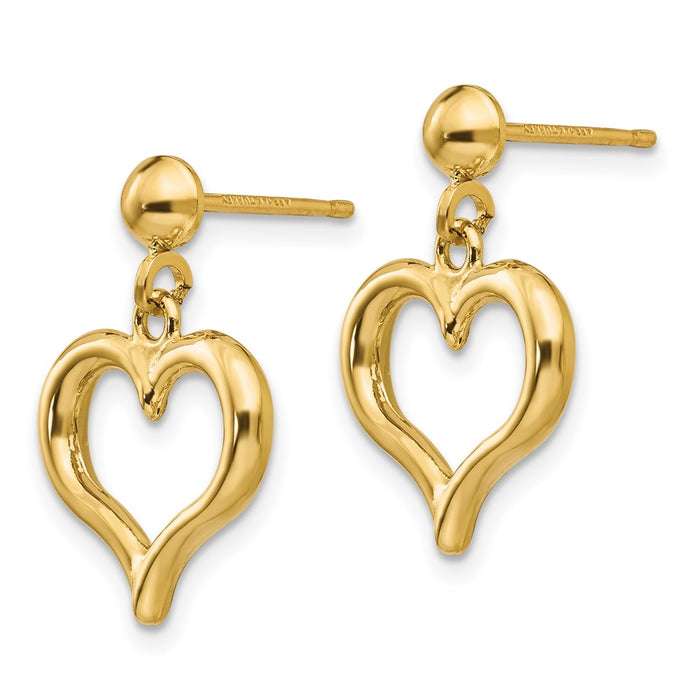 Exclusive 14K Gold Polished Heart Drop Earrings - Stylish & Affordable Luxury-2
