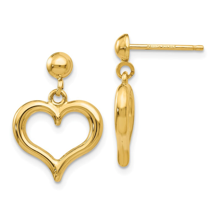 Exclusive 14K Gold Polished Heart Drop Earrings - Stylish & Affordable Luxury-1