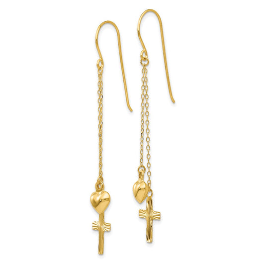 Buy 14K Gold Ropa Chain Heart & Diamond-Cut Cross Earrings - Stylish Value!