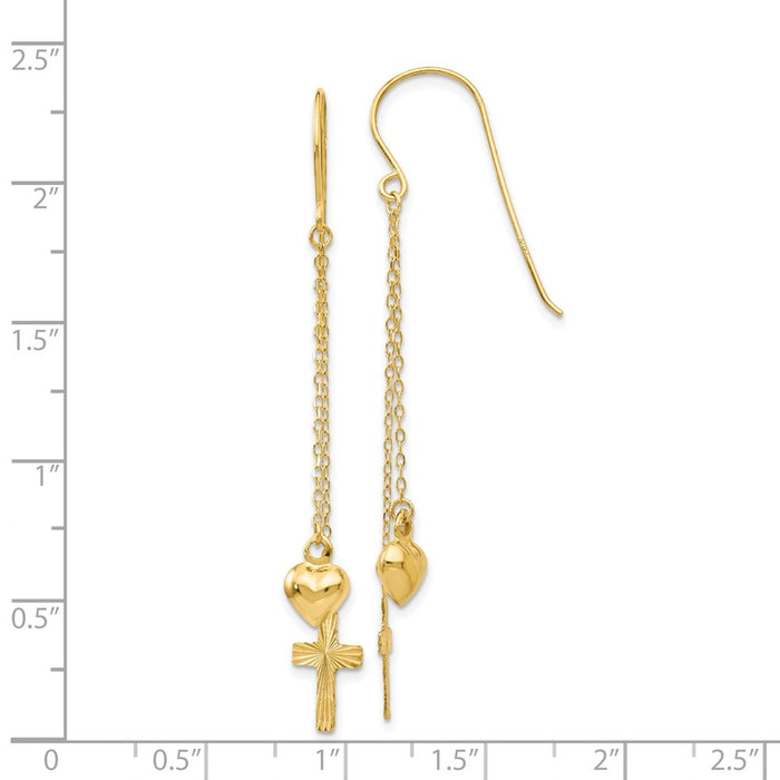 Buy 14K Gold Ropa Chain Heart & Diamond-Cut Cross Earrings - Stylish Value!-4