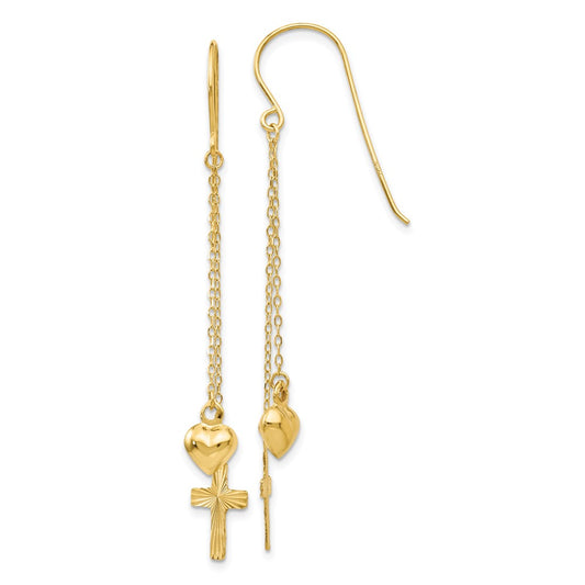 Buy 14K Gold Ropa Chain Heart & Diamond-Cut Cross Earrings - Stylish Value!