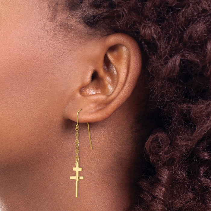 Buy Stylish 14K Gold Dangle Cross Earrings - 0.85mm, Exclusive Price!-3
