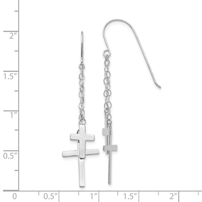 High-Quality 14K White Gold Dangle Cross Earrings - Stylish Shepherd Hook Design-4
