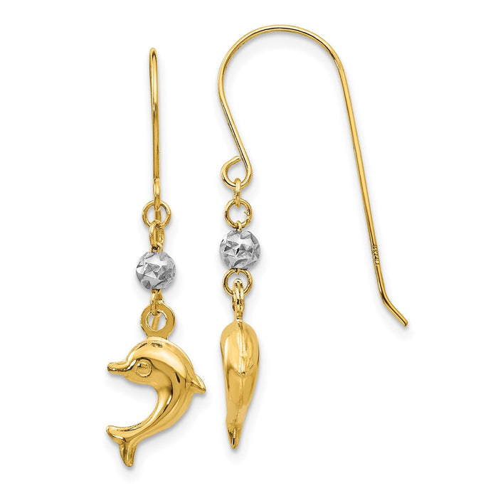 Shop Stylish 14K Two-Tone Puffed Dolphin Earrings - High-Quality Design-1