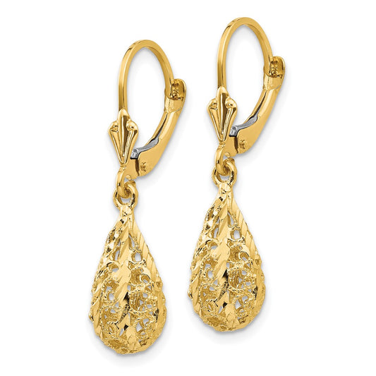 Exclusive 14K Gold Polished Diamond-Cut Dangle Earrings | Stylish Design