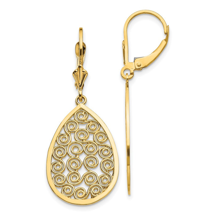 Exclusive 14K Gold Teardrop Filigree Dangle Earrings - Stylish and Affordable-1