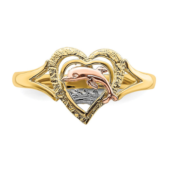 Buy Stylish 14K Yellow & Rose Gold Dolphin Heart Ring - Luxury Rhodium Finish-4