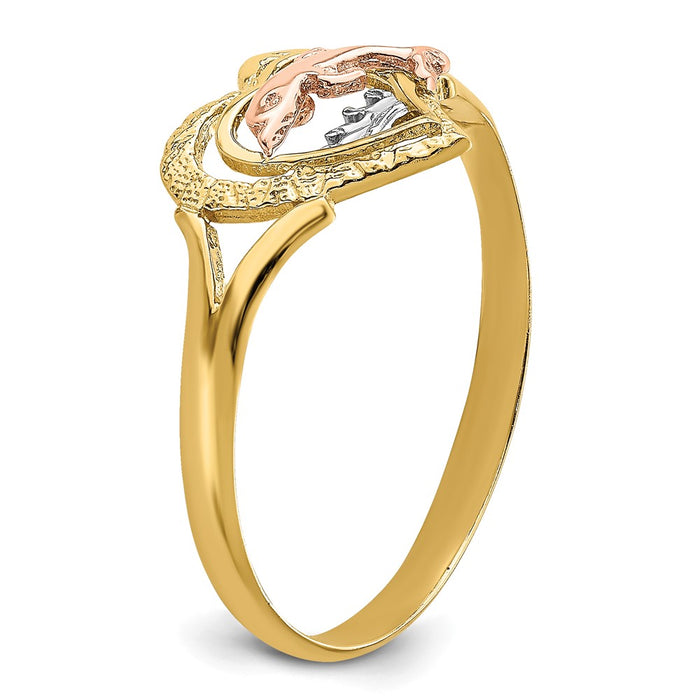 Buy Stylish 14K Yellow & Rose Gold Dolphin Heart Ring - Luxury Rhodium Finish-6
