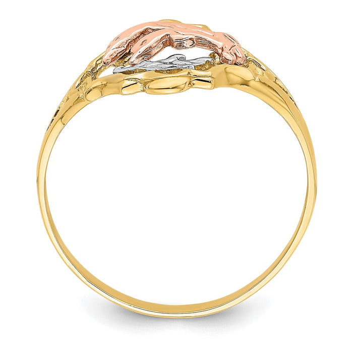 Buy Stylish 14K Yellow & Rose Gold Double Dolphin Ring - Exclusive Rhodium Finish-2