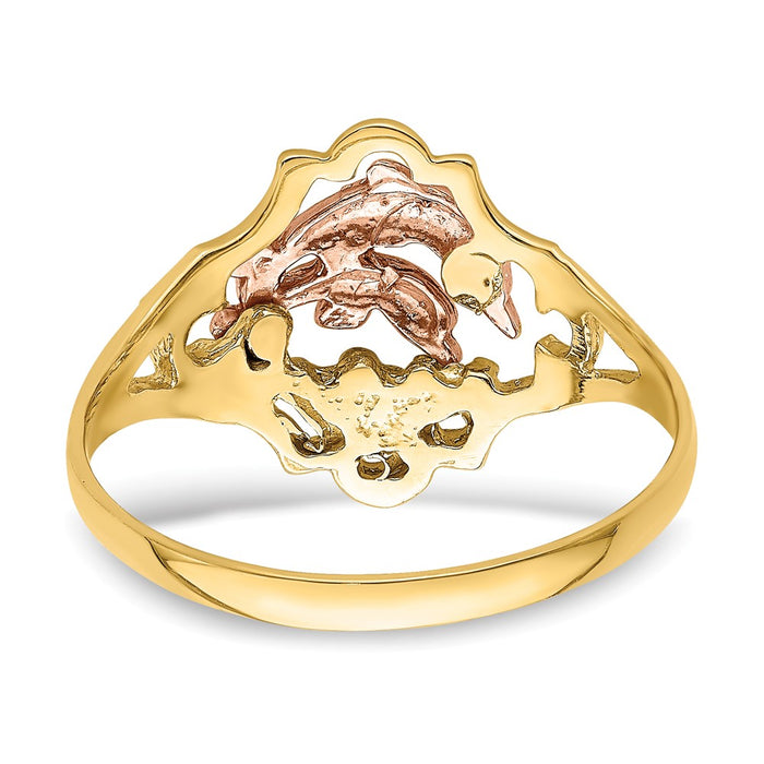 Buy Stylish 14K Yellow & Rose Gold Double Dolphin Ring - Exclusive Rhodium Finish-6