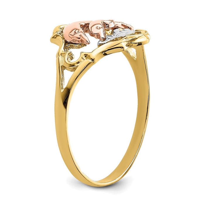 Buy Stylish 14K Yellow & Rose Gold Double Dolphin Ring - Exclusive Rhodium Finish-7