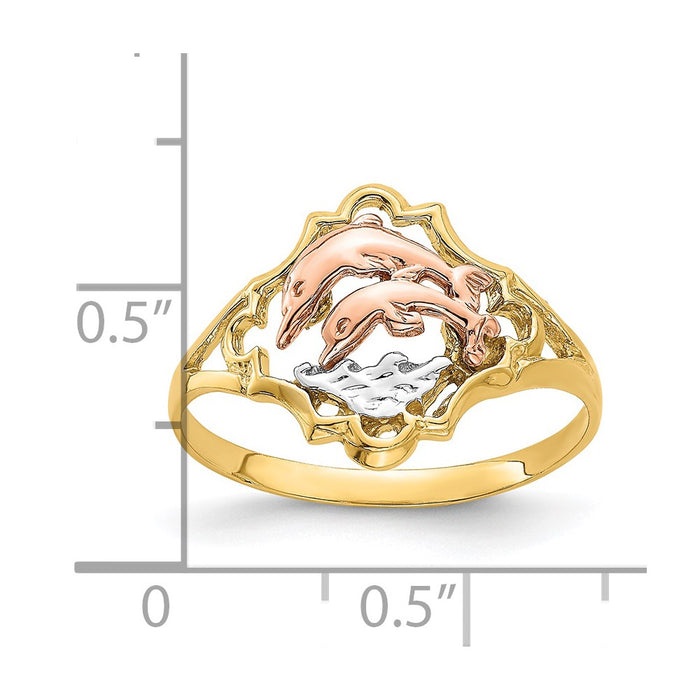 Buy Stylish 14K Yellow & Rose Gold Double Dolphin Ring - Exclusive Rhodium Finish-3